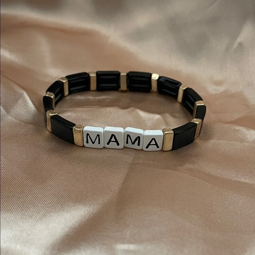 Plunder Black and Gold Elastic 'MAMA' Bracelet NWOT